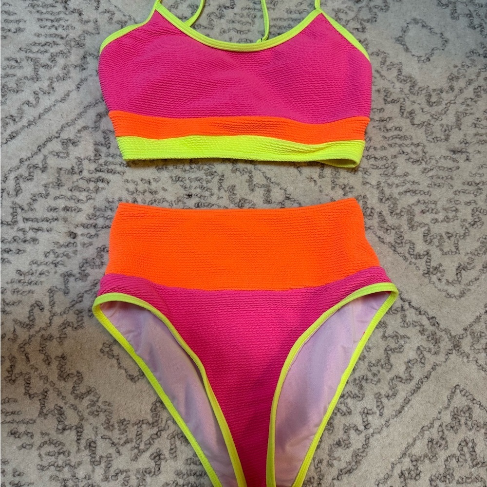 Pink Lily Neon Pink and Orange Bikini